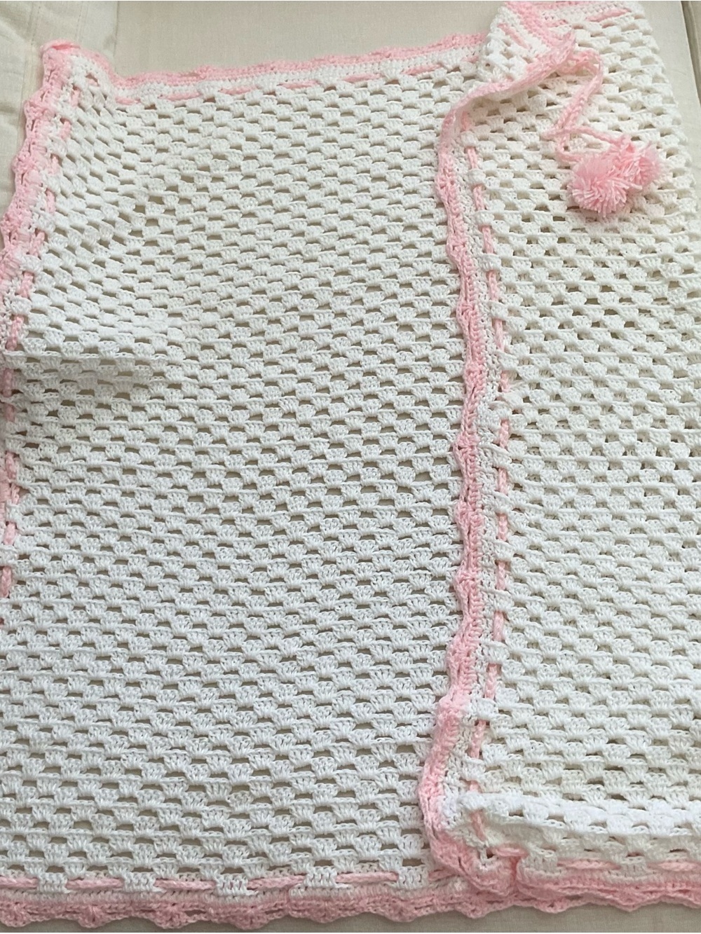 Handmade Pink & White Crochet Baby Booties and Blanket Set - Picture 3 of 6